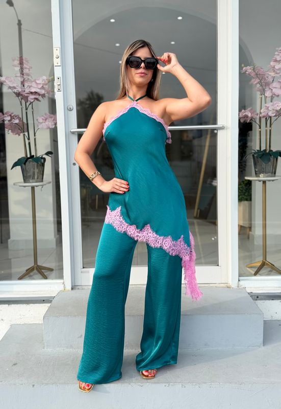 Teal &amp; Pink Cocktail Jumpsuit