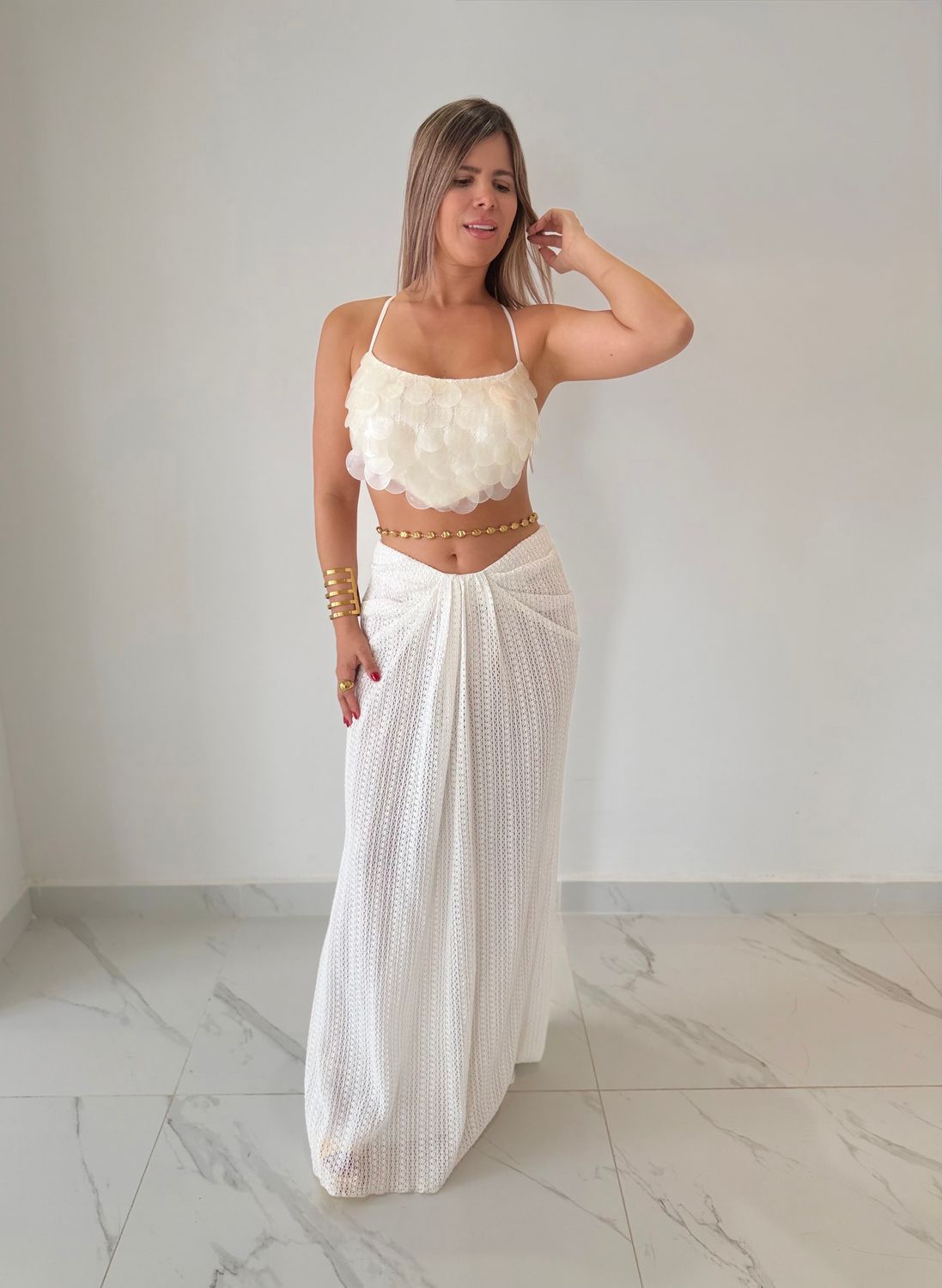 White Nacar Skirt Set