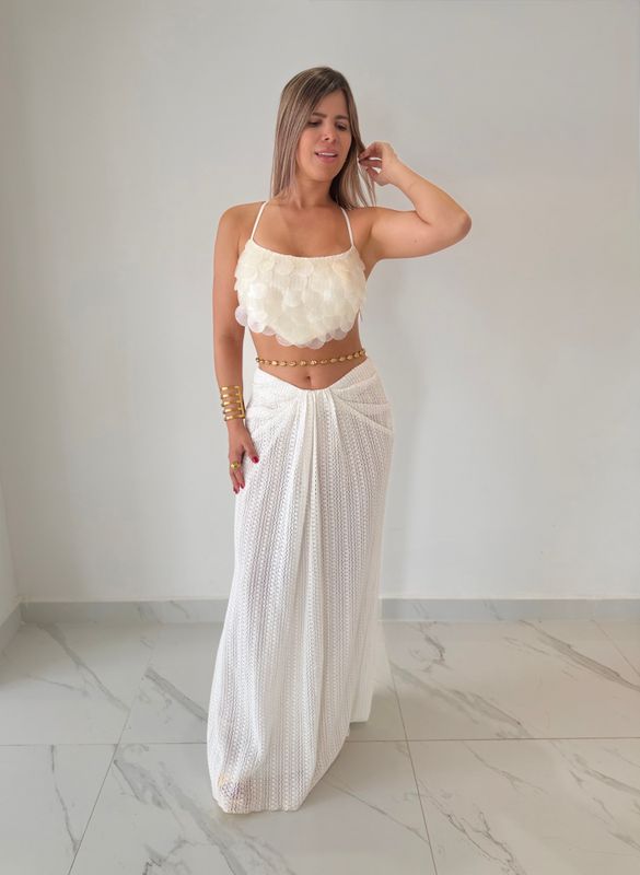 White Nacar Skirt Set