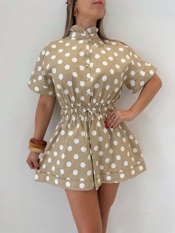 Beige &amp; Polka Dots Romper
