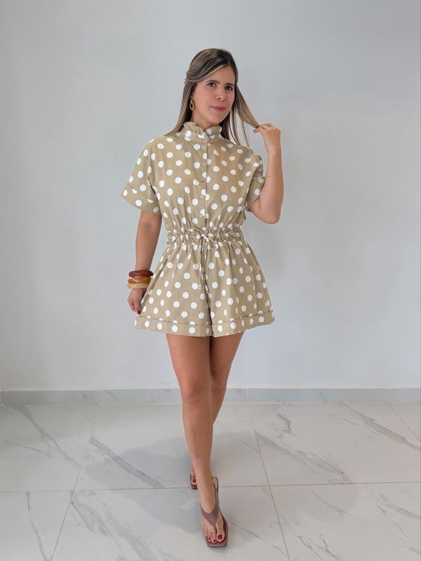 Beige &amp; Polka Dots Romper