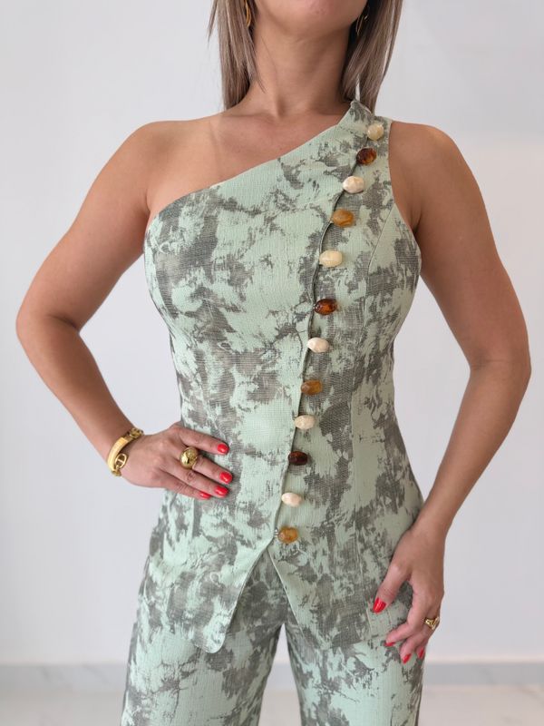 Green Elegant Vest with Stones Pant Set
