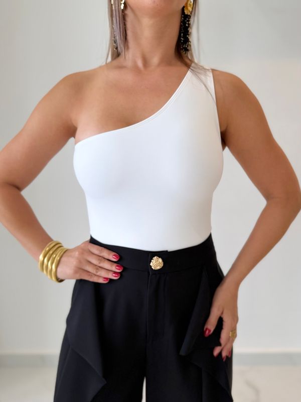 White One Shoulder Basic Bodysuit