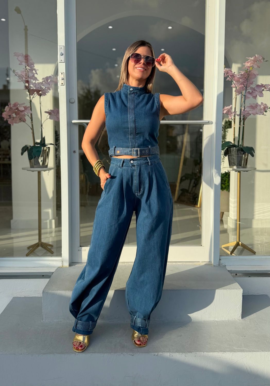 Denim Barrel Pant Set