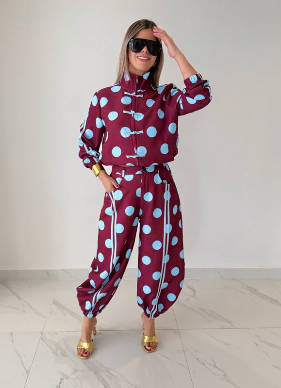White &amp; Black Polka Dots Jogger Pant Set