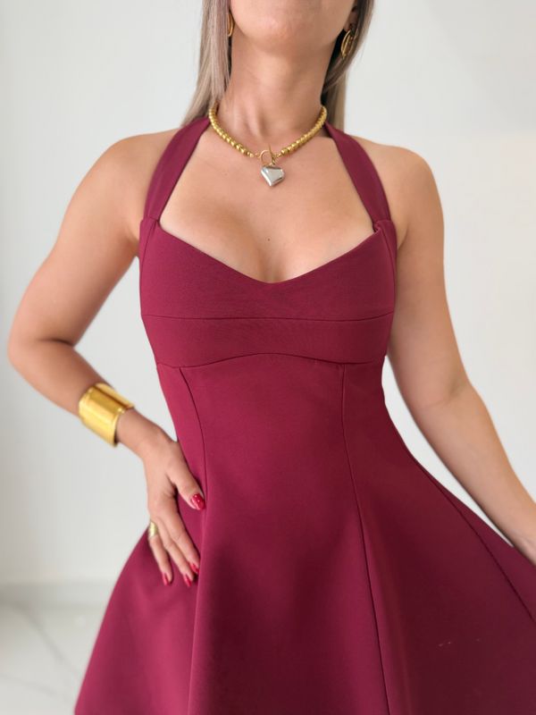 Burgundy Halter Short Dress