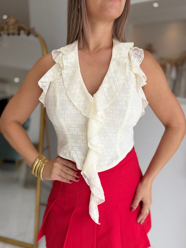 Ivory Lace Ruffles Top