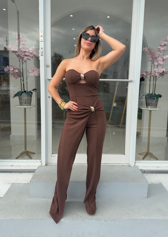 Brown Strapless Fashiom Jumpsuit