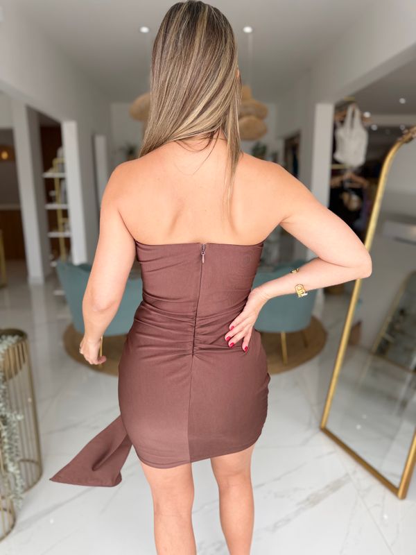 Brown Strapless Short Dress
