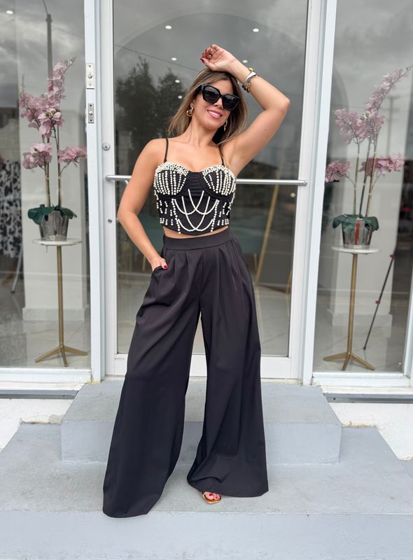 Black &amp; Pearls Bustier Pant Set