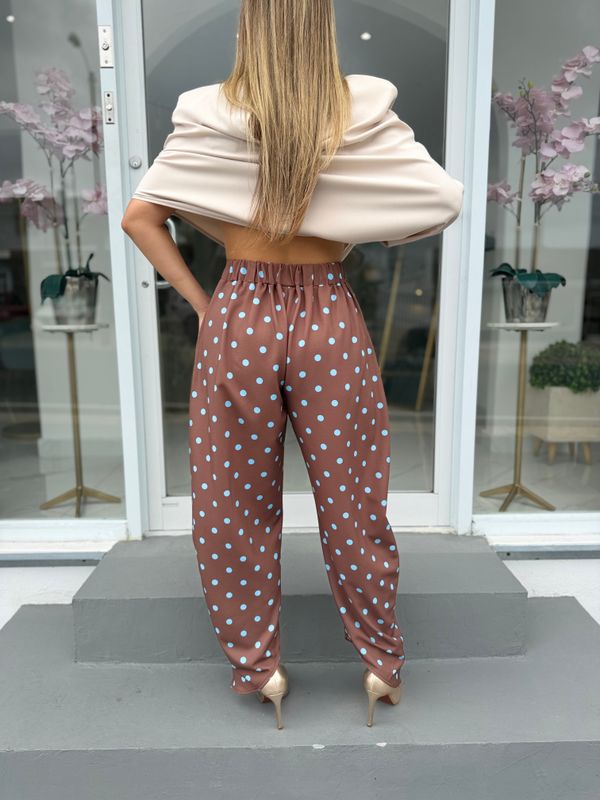 Brown &amp; Blue Polka Dots Barrel Pant