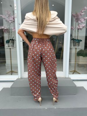 Brown &amp; Blue Polka Dots Barrel Pant