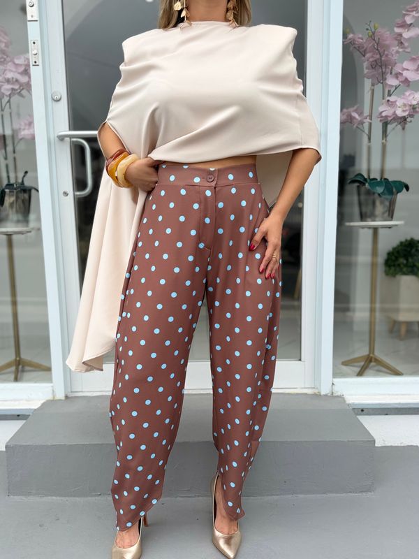Brown &amp; Blue Polka Dots Barrel Pant