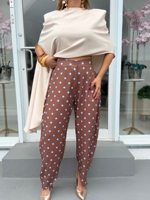Brown &amp; Blue Polka Dots Barrel Pant