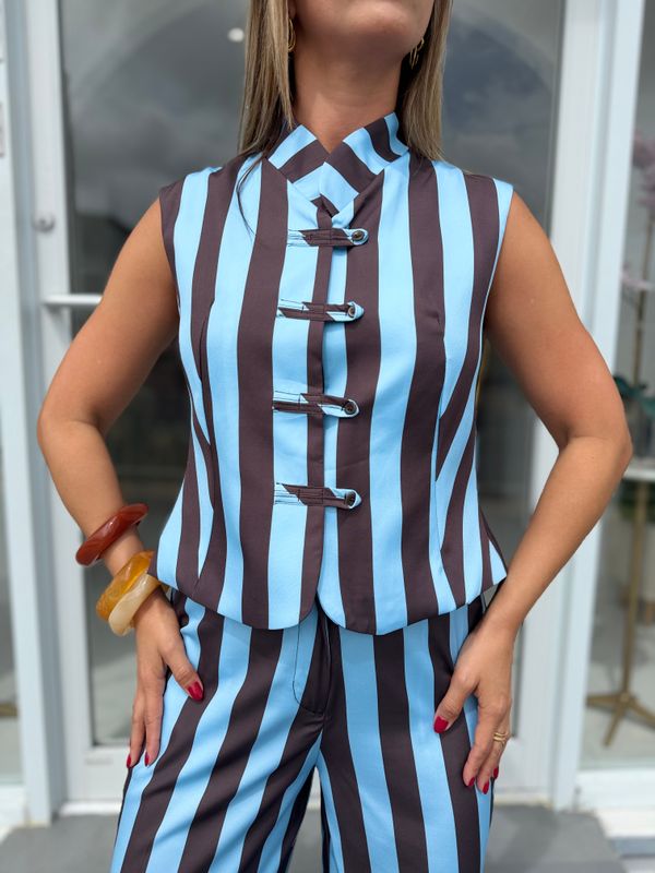 Blue &amp; Brown Stripes Pant Set