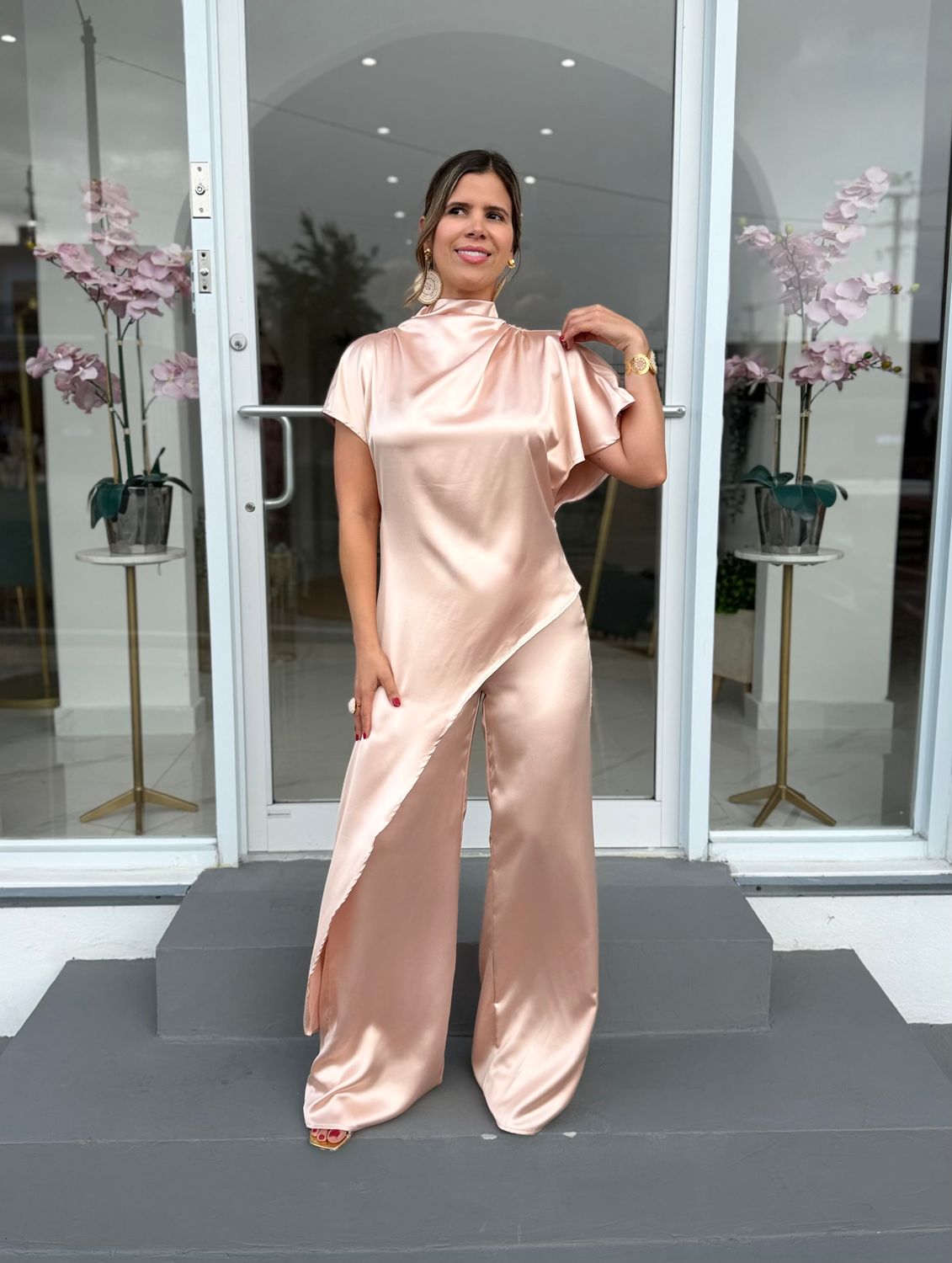 Peach Satin Cocktail Pant Set