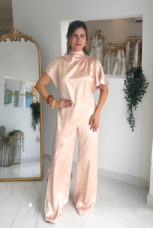 Peach Satin Cocktail Pant Set