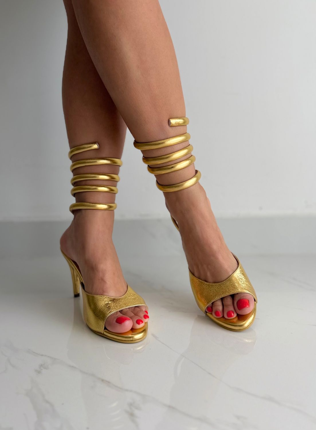 Gold Spiral Exclusive Heels 100% Leather