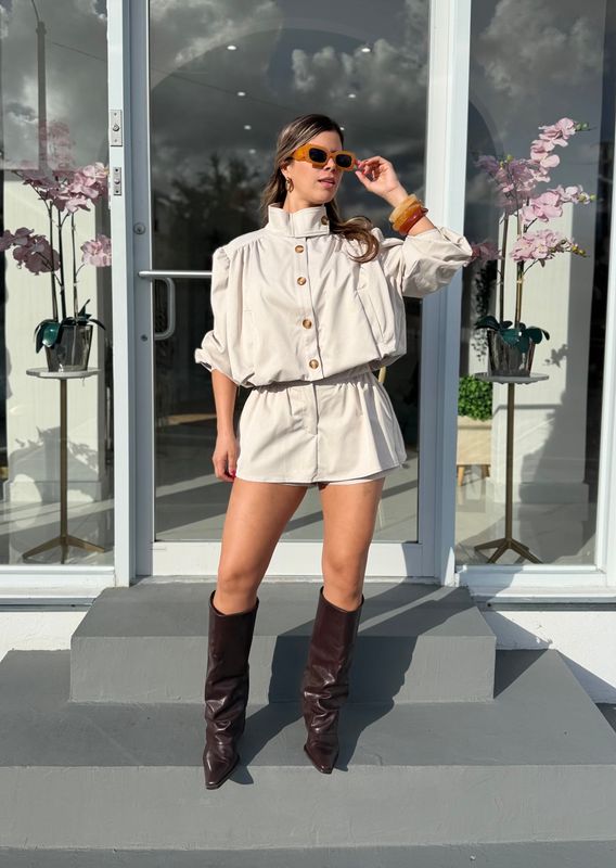 Beige Bubble Skort Set