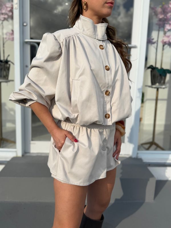 Beige Bubble Skort Set