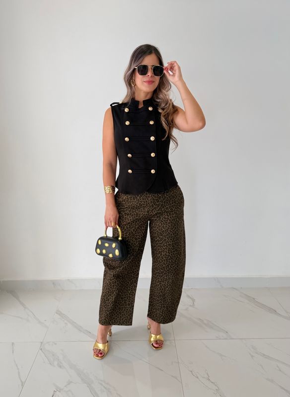 Black Gold Buttons Vest