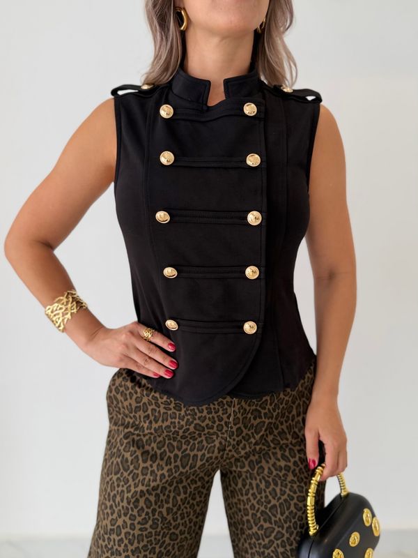 Black Gold Buttons Vest