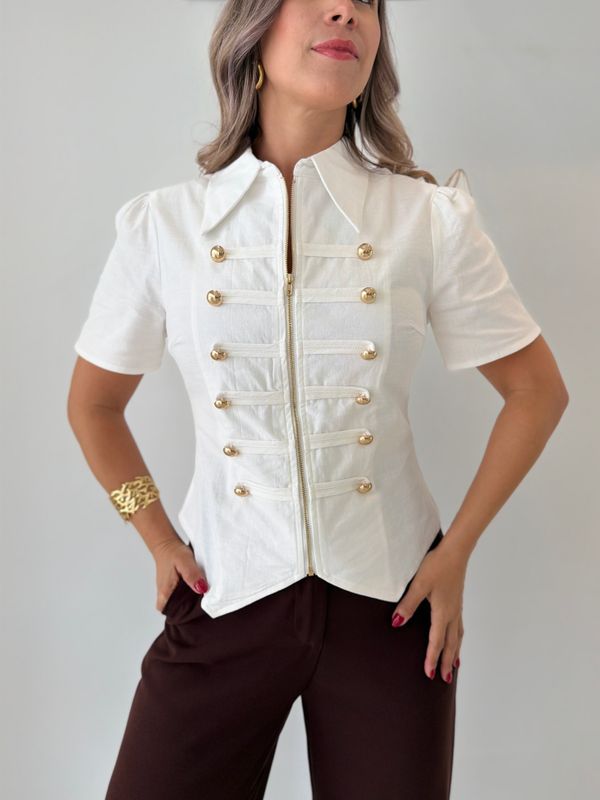White Gold Buttons Blouse