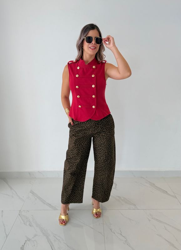 Red Gold Buttons Vest