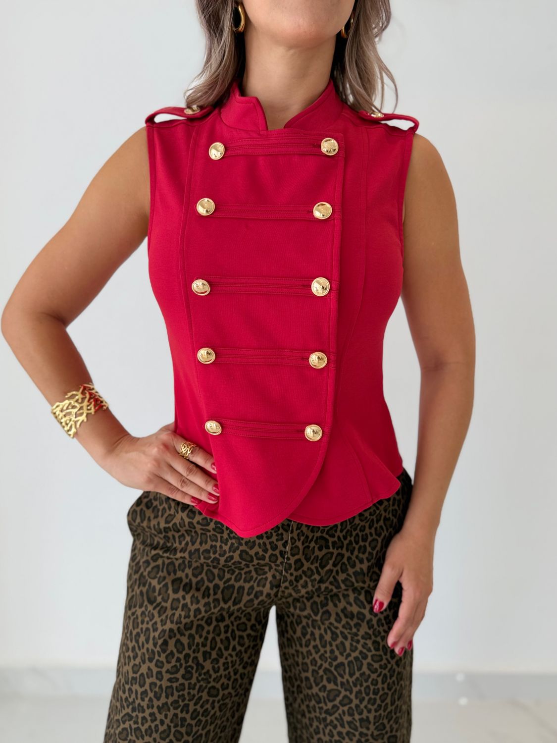 Red Gold Buttons Vest