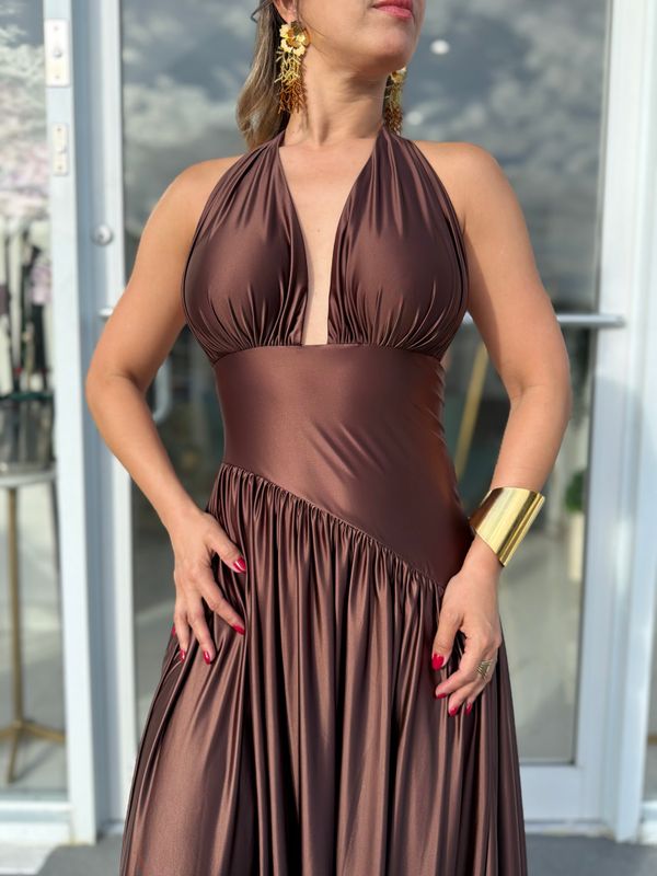 Mocha Halter Formal Dress