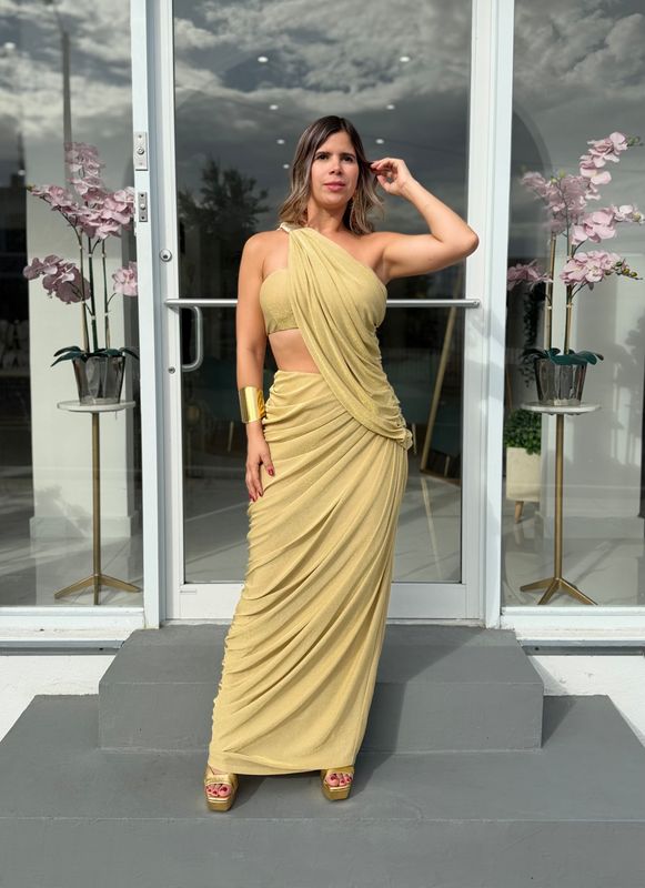 Gold Shiny One Shoulder Formal Dress