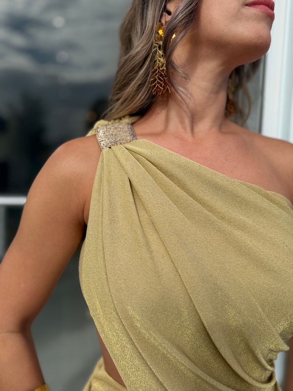 Gold Shiny One Shoulder Formal Dress