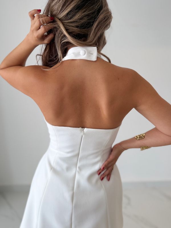 White Halter Short Dress