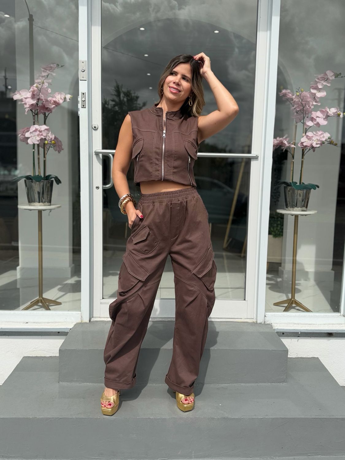 Brown Cargo / Barrel Pant Set