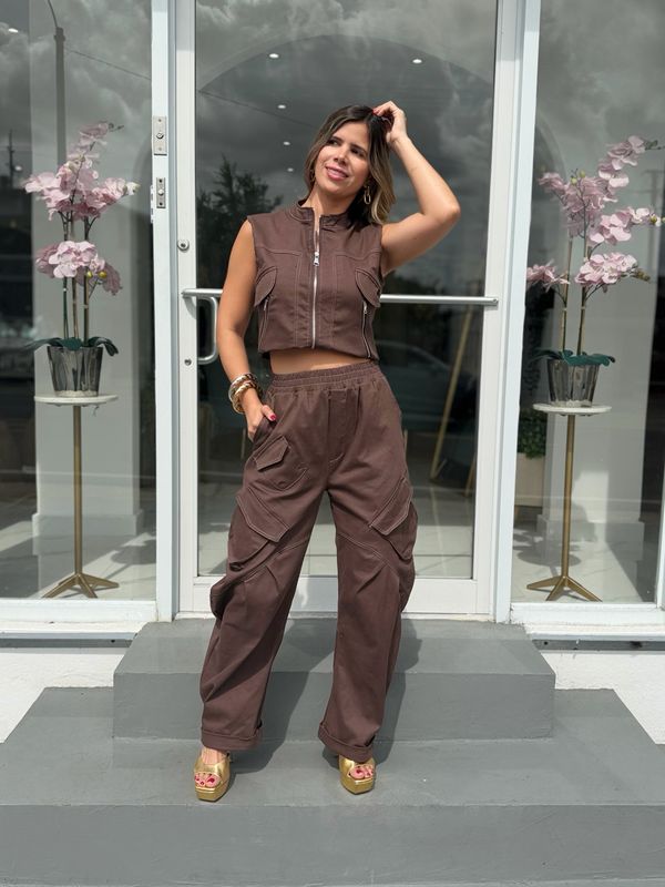 Brown Cargo / Barrel Pant Set