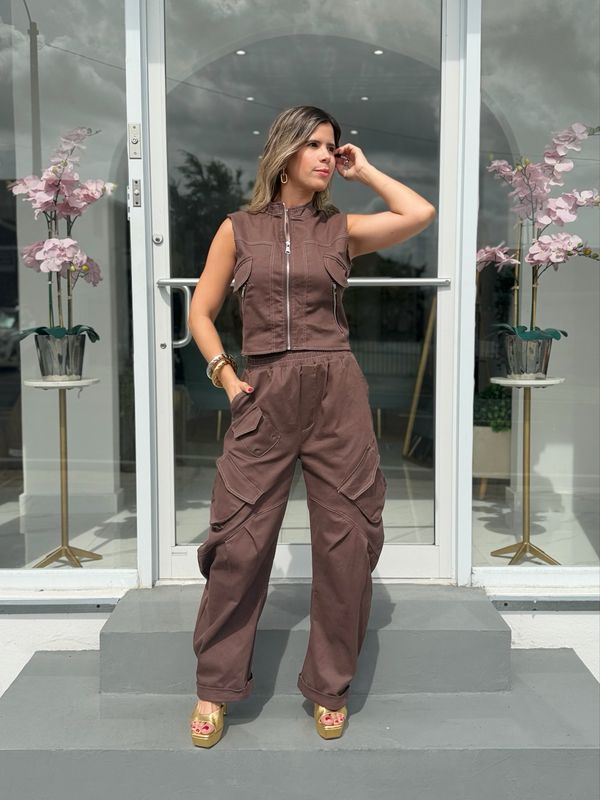 Brown Cargo / Barrel Pant Set