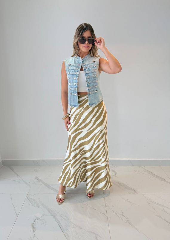 Olive Zebra Satín Skirt