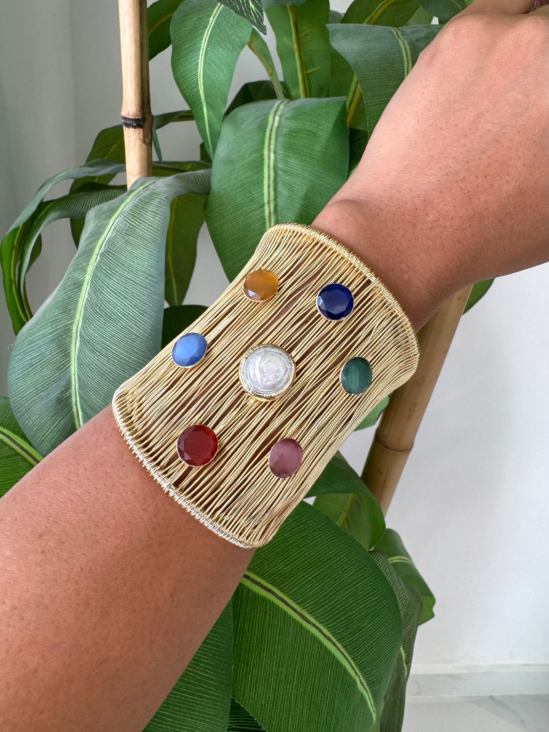 Color Stones Gold Bangle