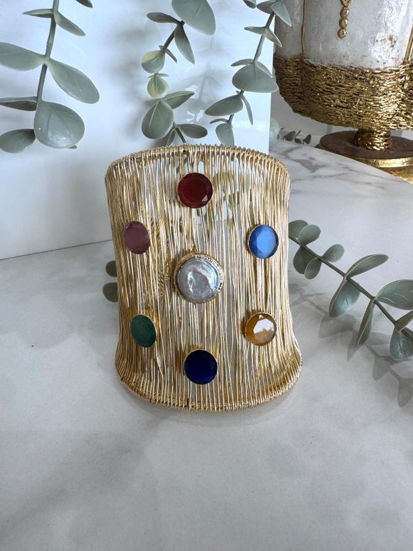 Color Stones Gold Bangle