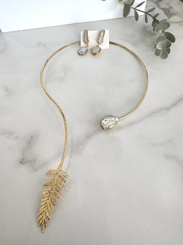 Gold Fern Necklace Set