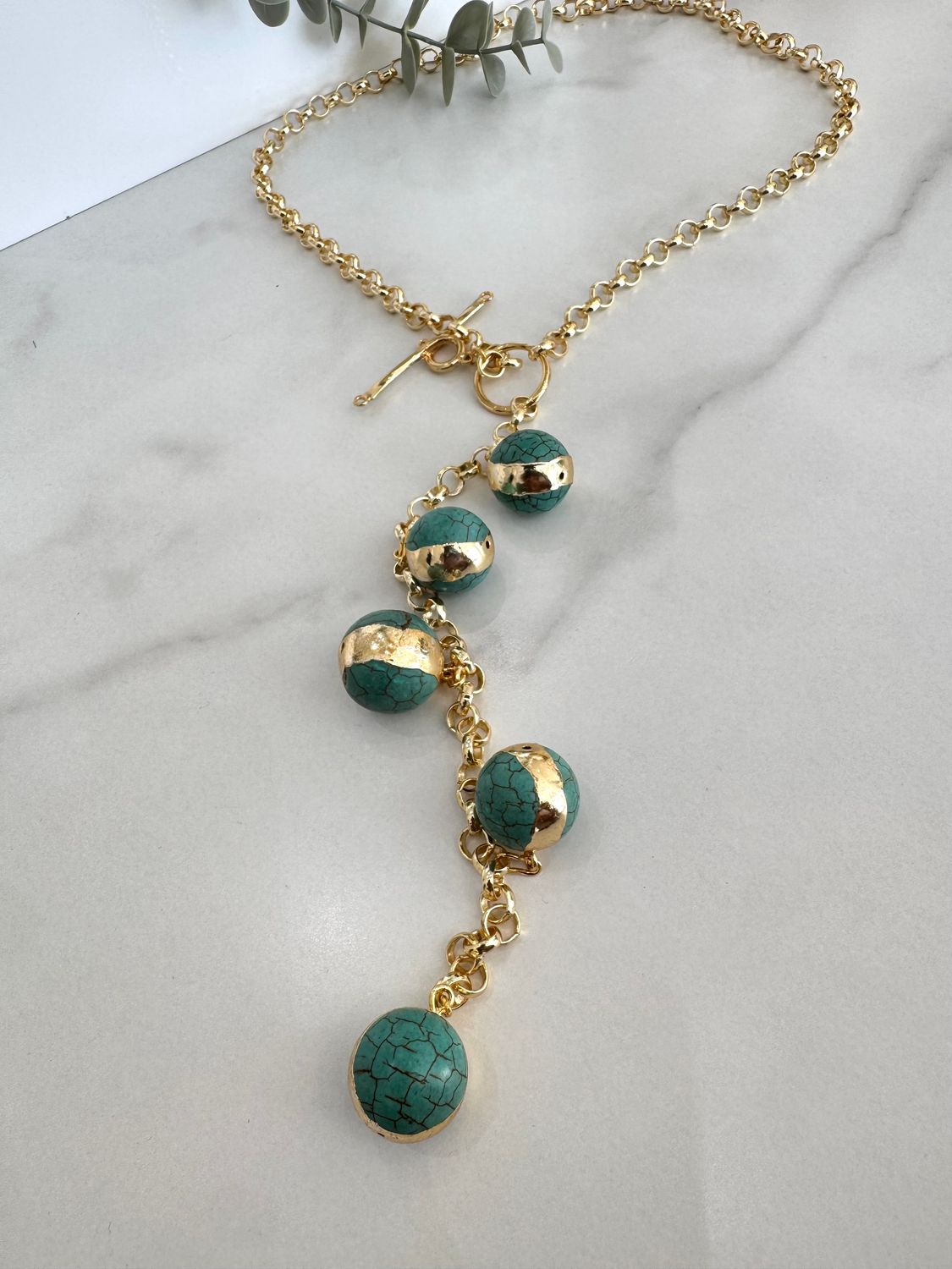 Turquoise Spheres &amp; Gold Necklace