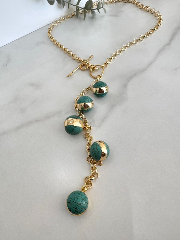 Turquoise Spheres &amp; Gold Necklace