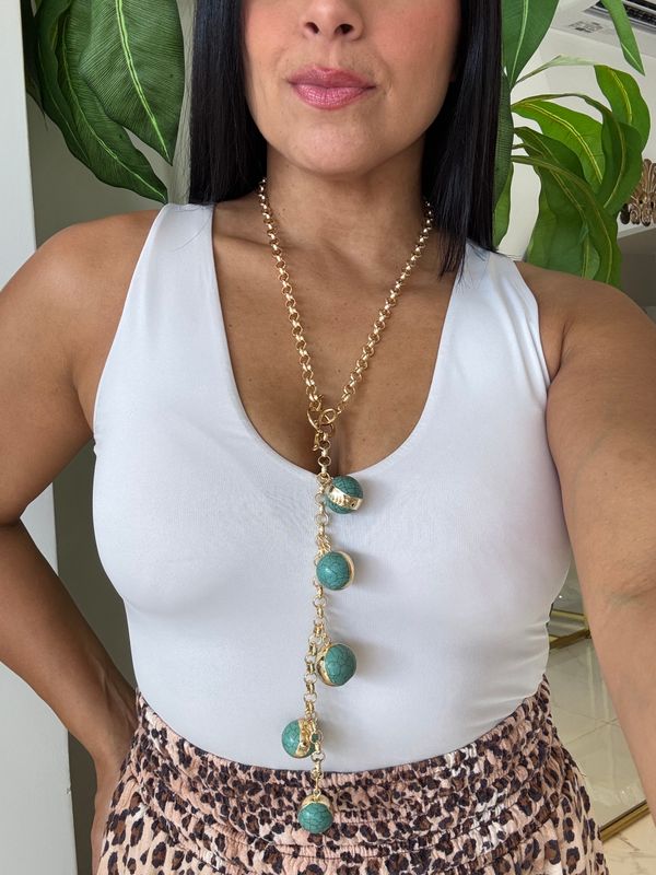Turquoise Spheres &amp; Gold Necklace