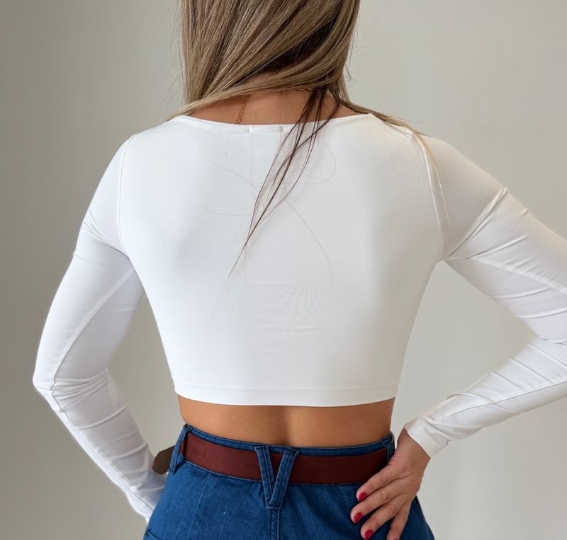 White Long Sleeve Basic Crop Top