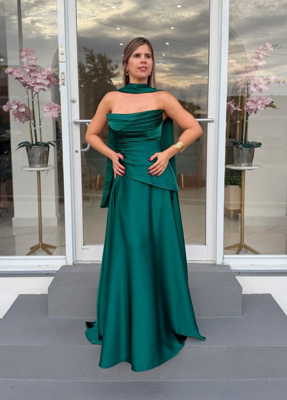 Emerald Green Formal Dress With Scarf