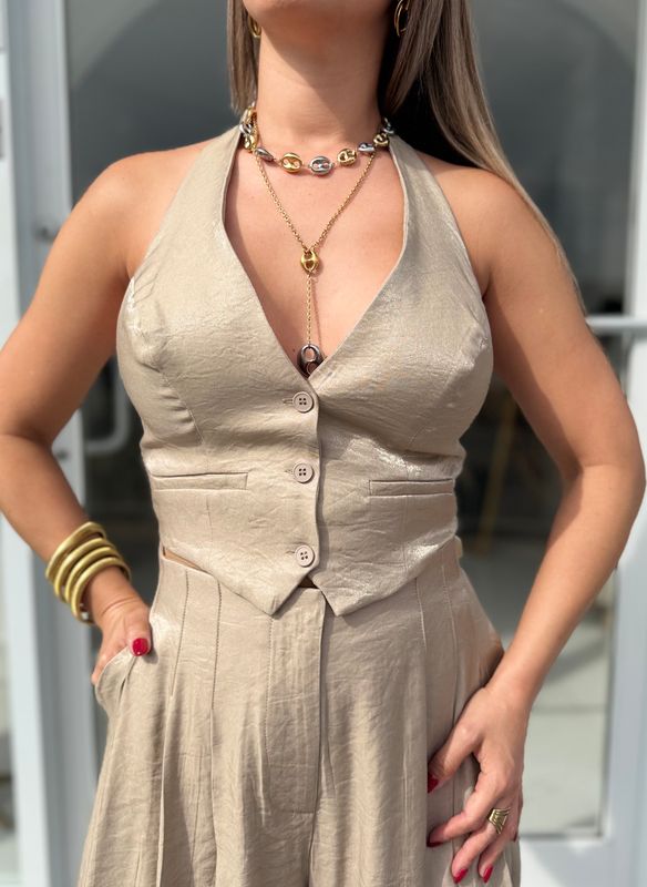 Taupe Shiny Pant Set
