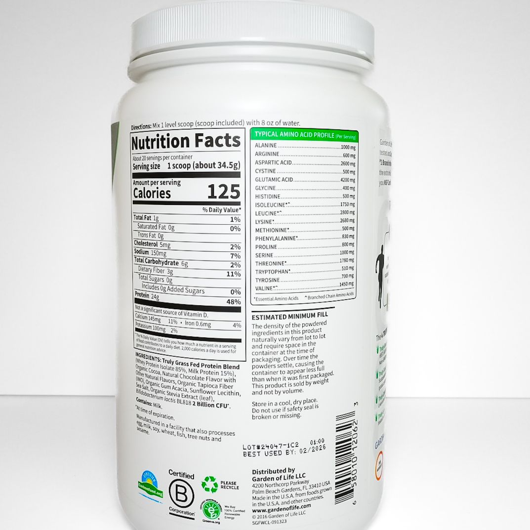 Garden Of Life Certified Grass Fed Whey Powder (Chocolate)