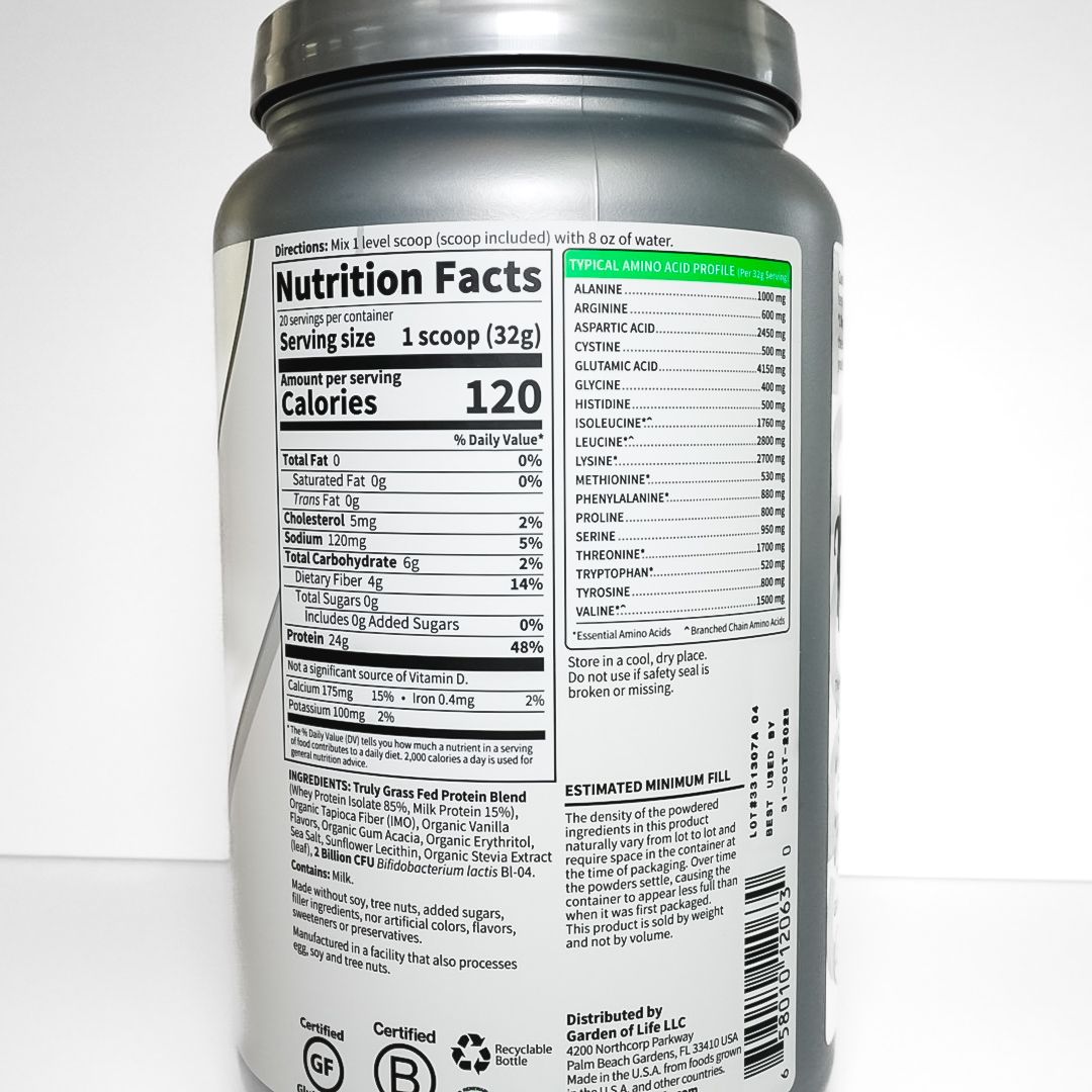 Garden Of life Certified Grass Fed Whey Powder(Vanilla)