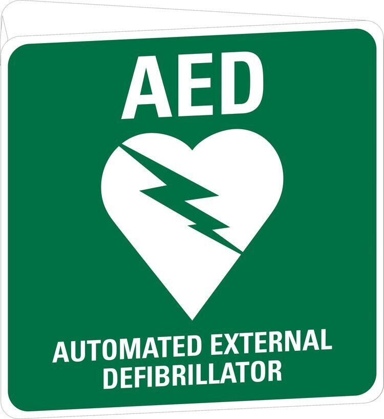 Defibrillator AED Wall Sign - 3 Way