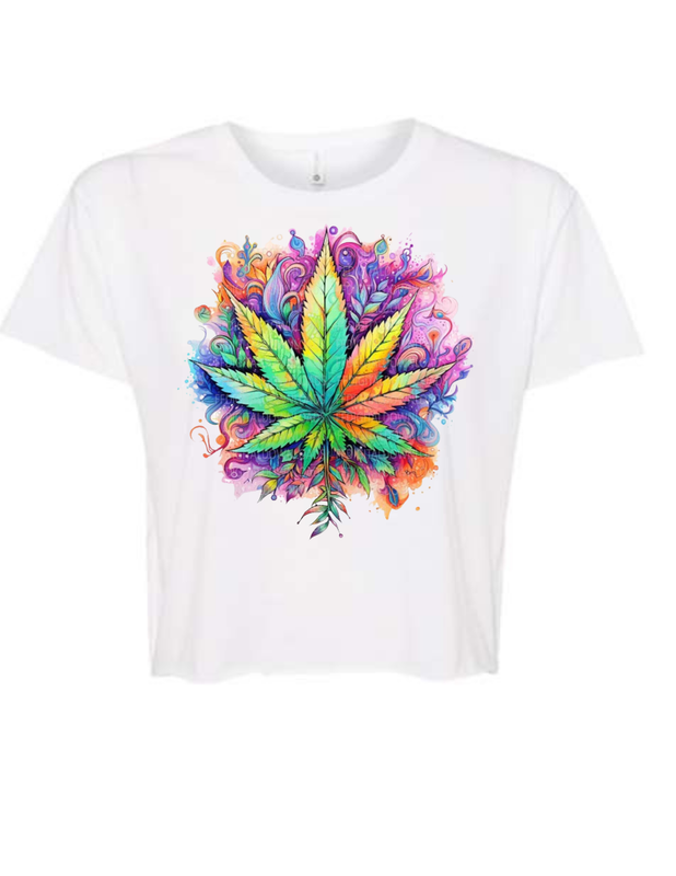 Bright Colorful Marijuana Graphic Crop Shirt